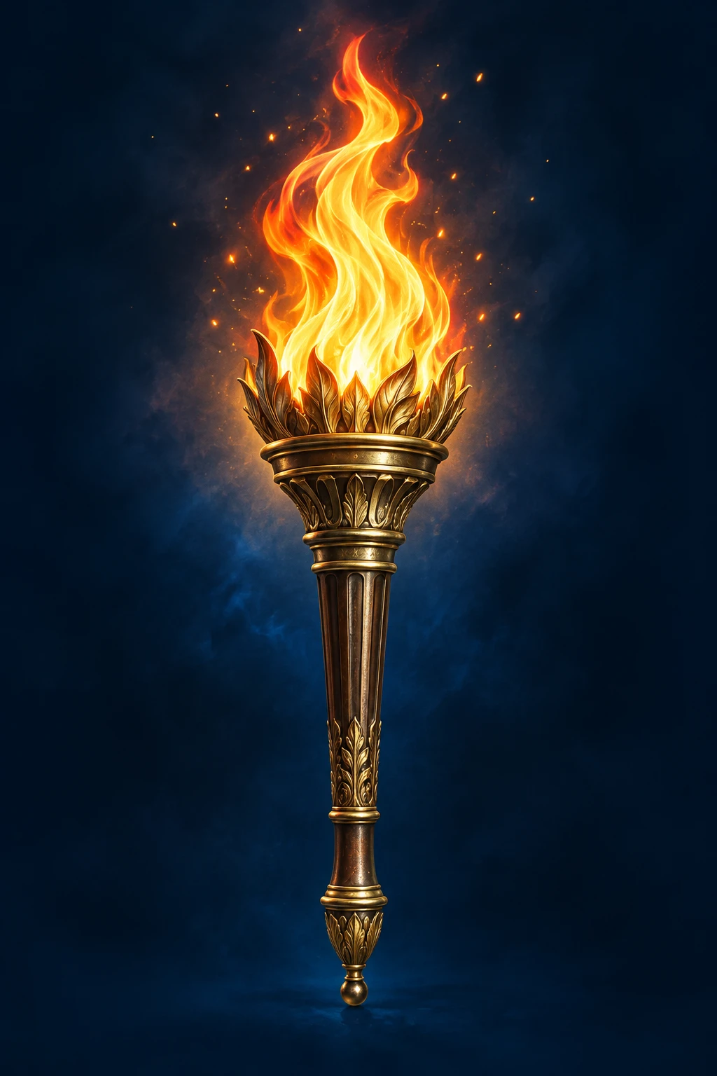 A golden torch with an amber flame against a deep blue background